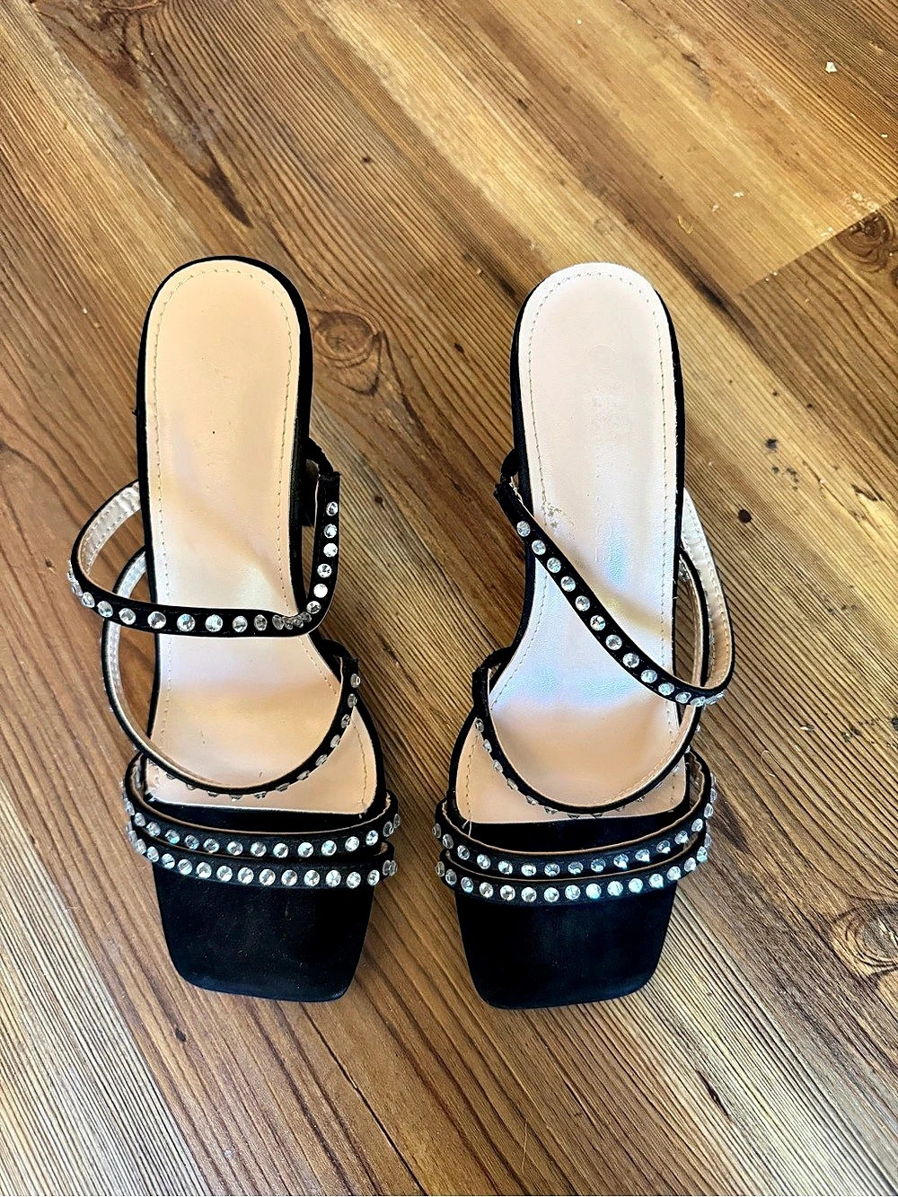 Studded Strappy Heels in Black & Pink US 7.5